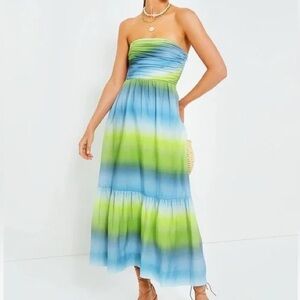 Tuckernuck Kaia Blue and Green Strapless Dress